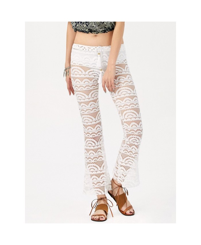 Sexy Lace Solid Color See-Through Pants Women White Xl 