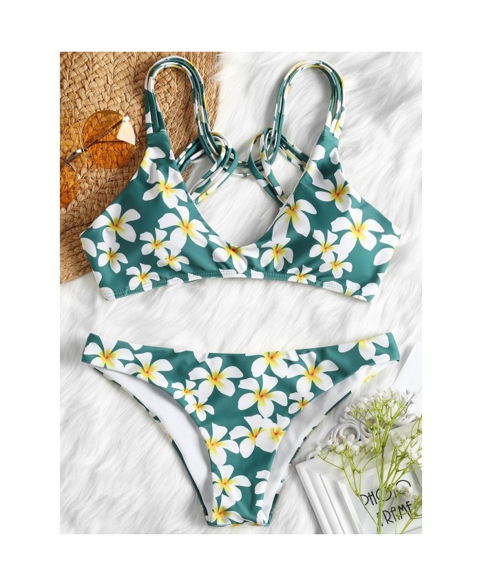 Floral Strappy Wrap Bikini Set S Women