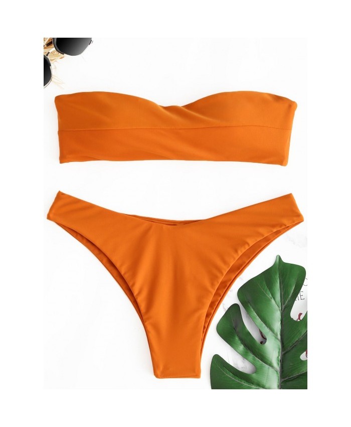 Bandeau Thong Bikini Set Bright Orange Xl Women