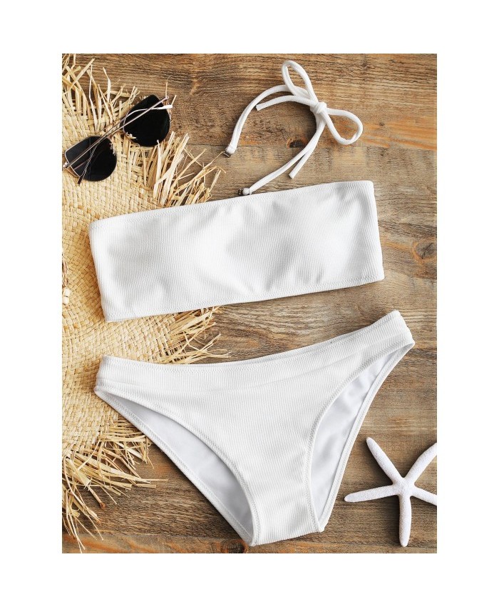Halter Ribbed Bikini Set White L Women