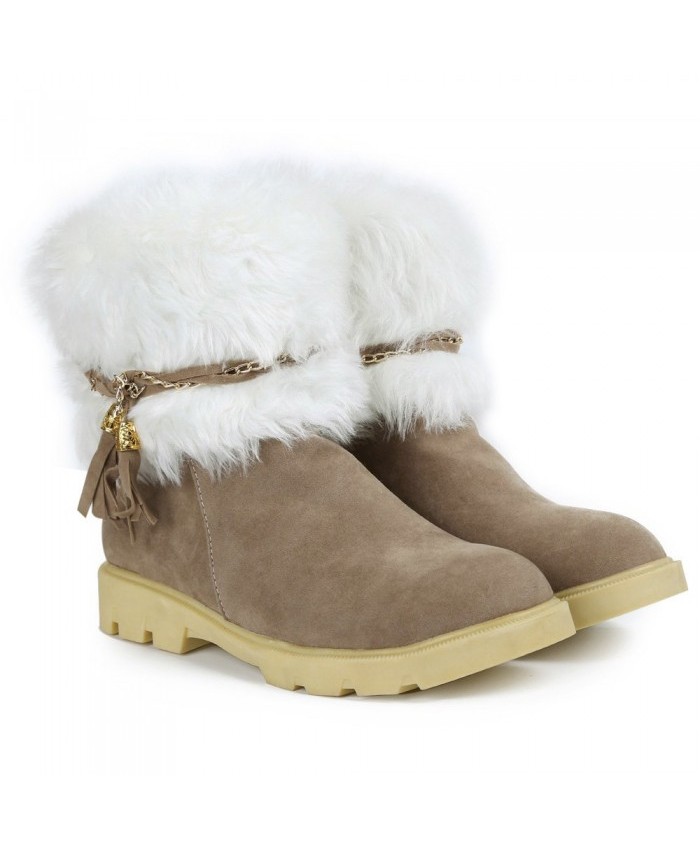 Faux-Fur Tassels Snow Boots Apricot Women