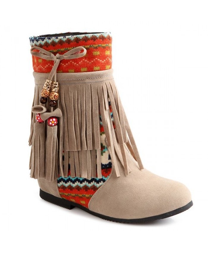 Printed Fringe Tassels Ankle Boots Off-White Women