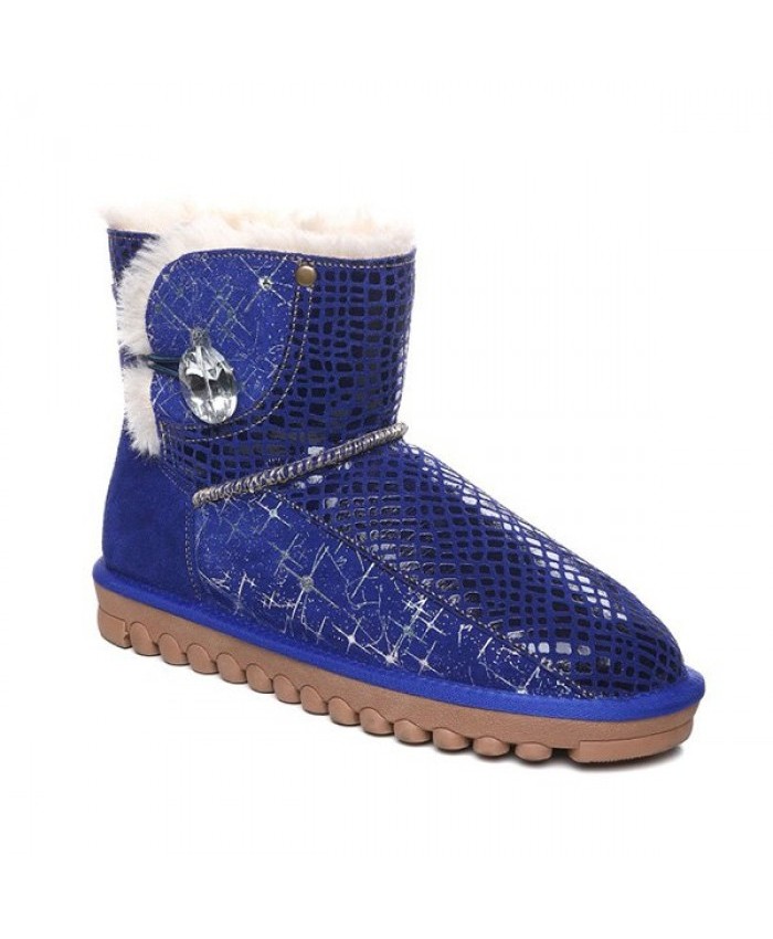 Metal Suede Rhinestones Snow Boots Blue Women