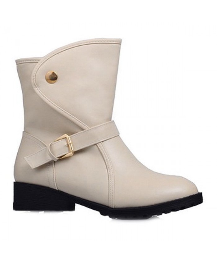 Faux Leather Buckle Strap Short Boots Off-White Women