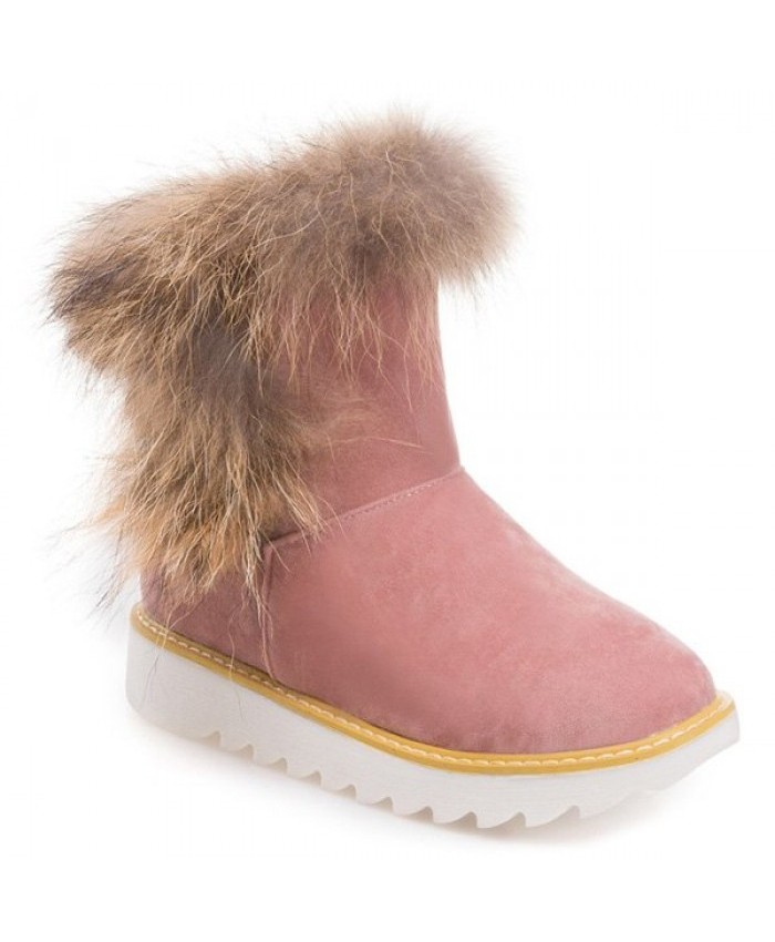 Suede Platform Furry Snow Boots Pink Women