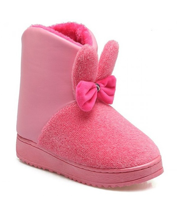 Pu Spliced Rabbit Ear Bowknot Snow Boots Pink Size(-) Women