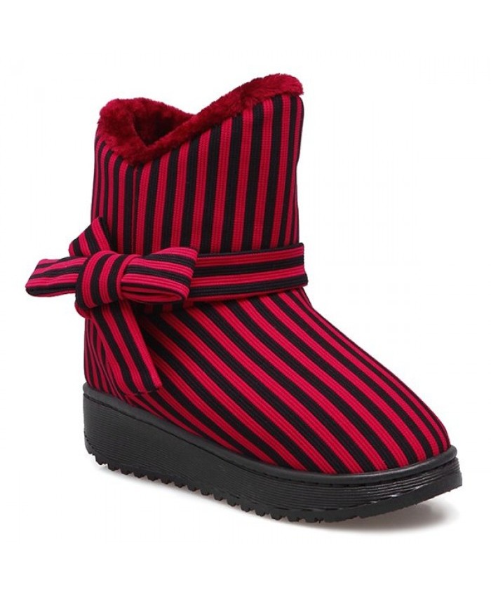 Platform Bow Striped Snow Boots Red Size(-) Women