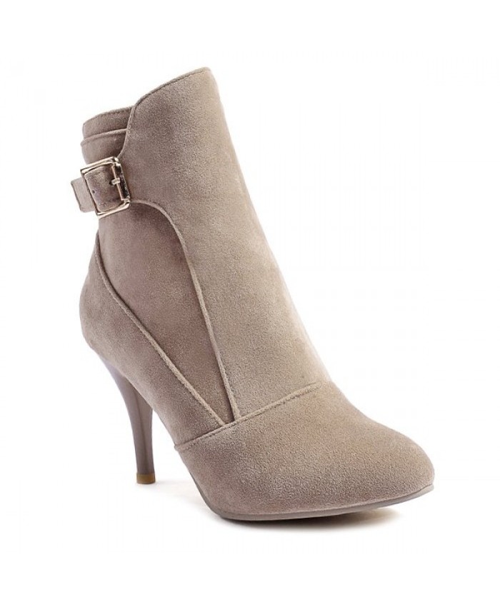 Stiletto Heel Buckle Strap Ankle Boots Apricot Women