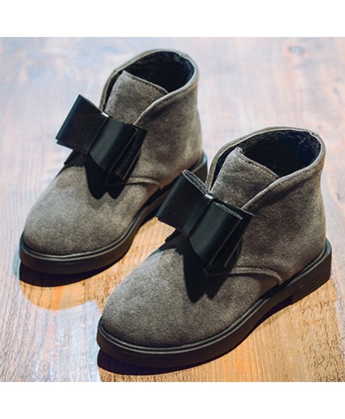Suede Bowknot Ankle Boots Gray Girl