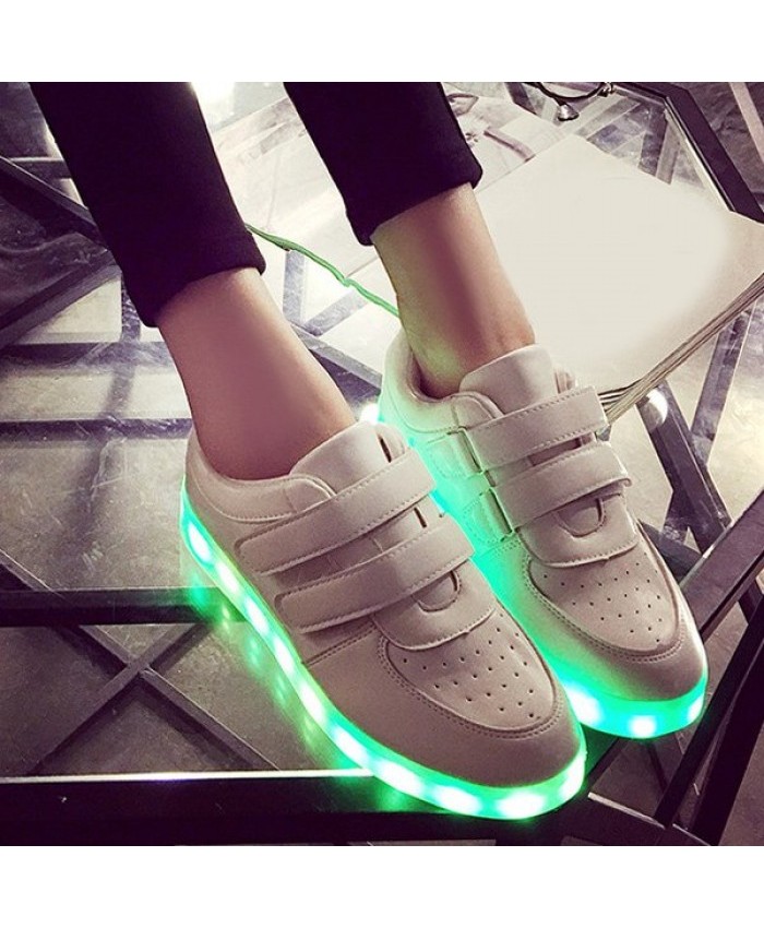Pu Leather Breathable Led Luminous Athletic Shoes White Girl