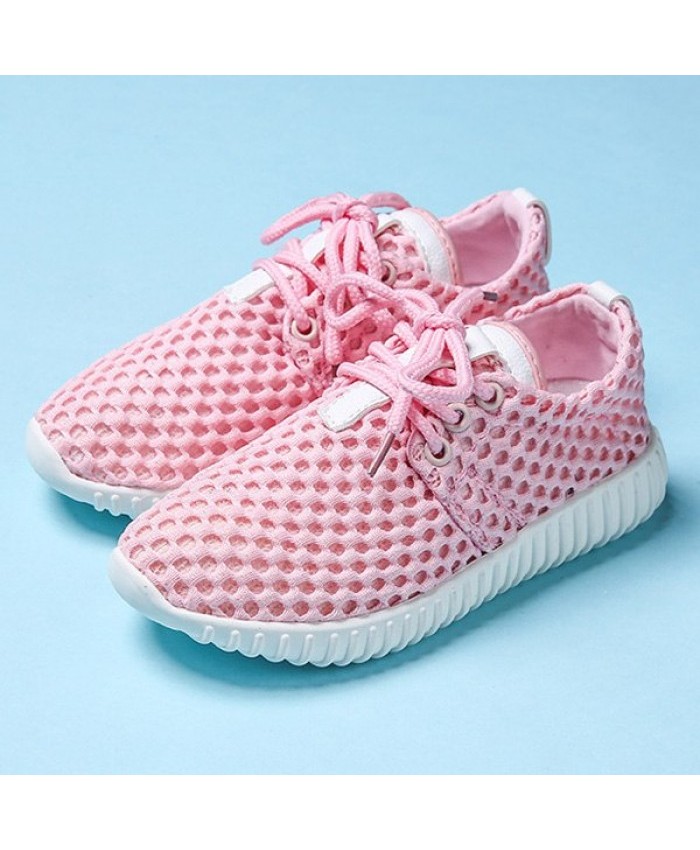 Trendy Girl's Athletic Shoes With Color Splicing And Tie Up Design Pink 