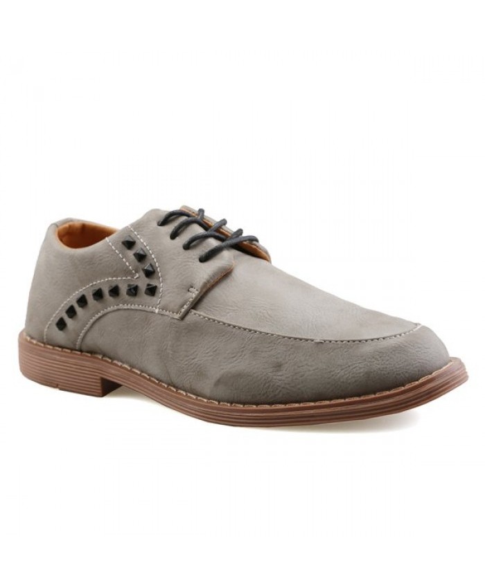 Lace Up Leather Rivet Casual Shoes Gray Men