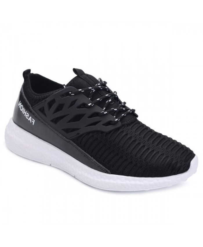 Stylish Men's Athletic Shoes With Hollow Out And Splicing Design Black 