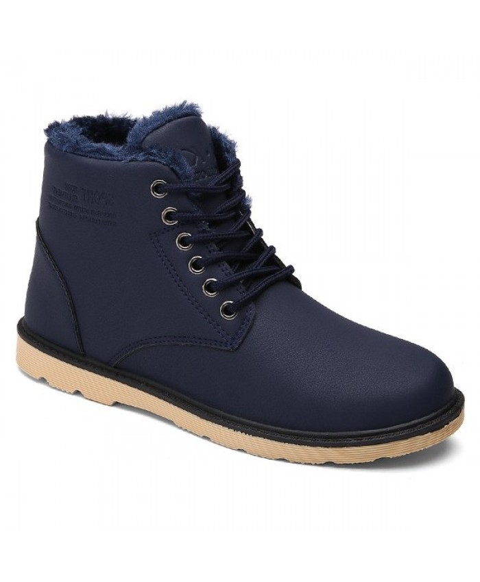 Cotton Liner Faux Leather Ankle Boots Blue Men