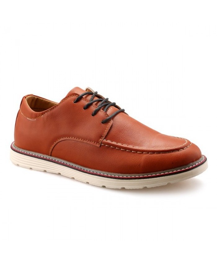 Vintage Stitching Lace-Up Casual Shoes Brown Men