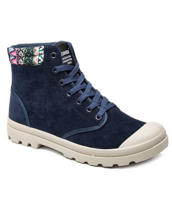 Tribe Pattern Tie Up Colour Block Boots Purplish Blue Men