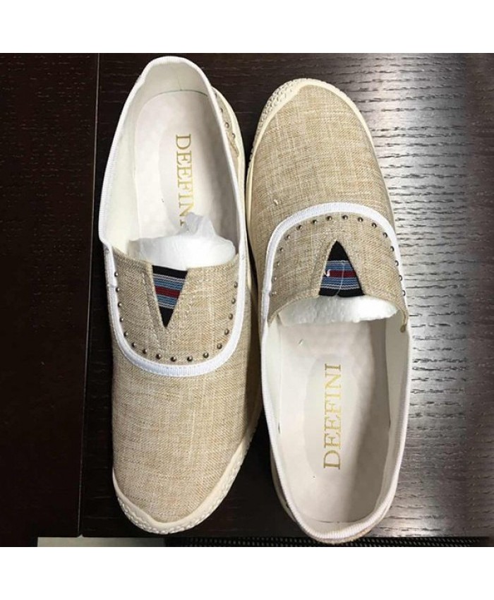 Rivet Linen Slip-On Casual Shoes Beige Men