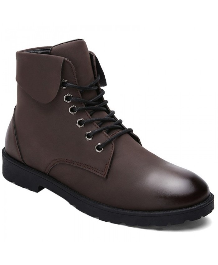 Eyelet Lace Up Fold Down Combat Boots Brown Men