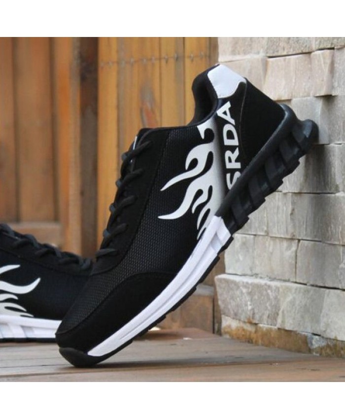 Colour Block Breathable Tie Up Athletic Shoes White And Black Men