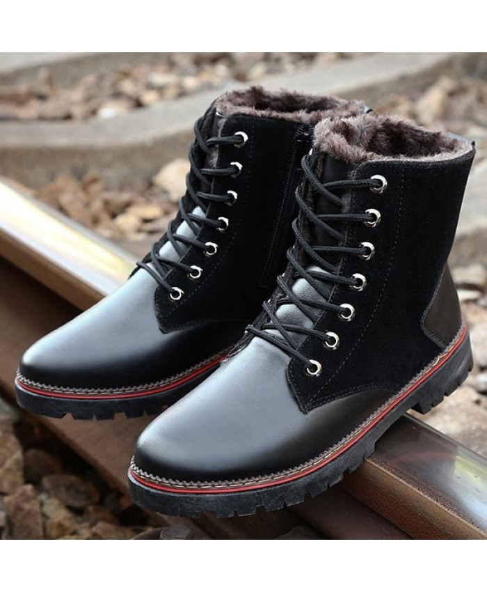 Vintage Suede Spliced Lace-Up Boots Black Men