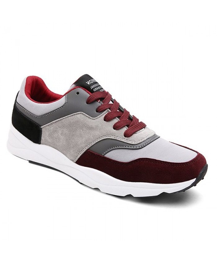 Suede Tie Up Color Block Athletic Shoes Wine Red Men