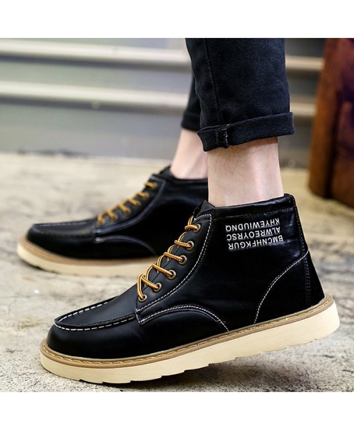 Letter Print Lace Up High Top Boots Black Men