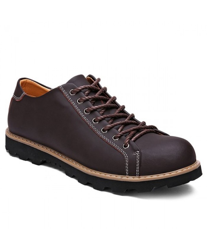 Lace-Up Stitching Leather Casual Shoes Brown Men