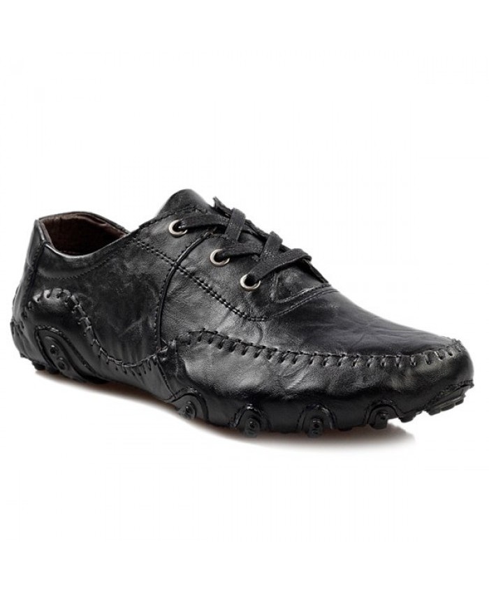 Trendy Men's Casual Shoes With Stitching And Lace-Up Design Black 