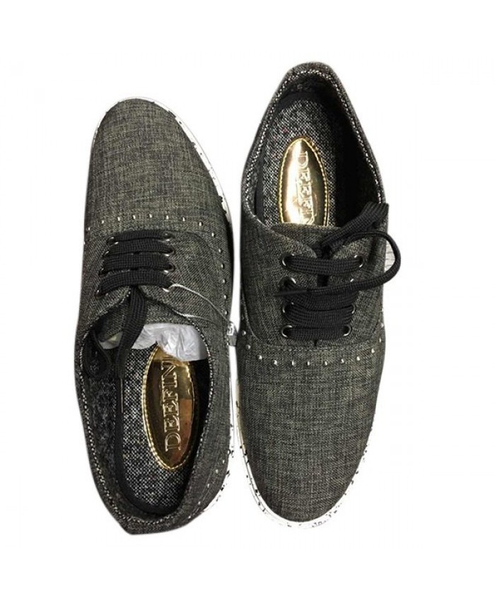 Rivet Lace-Up Linen Casual Shoes Black Grey Men