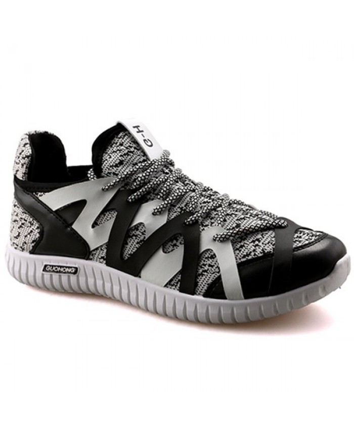 Casual Men's Athletic Shoes With Color Block And Lace-Up Design Black And Grey 