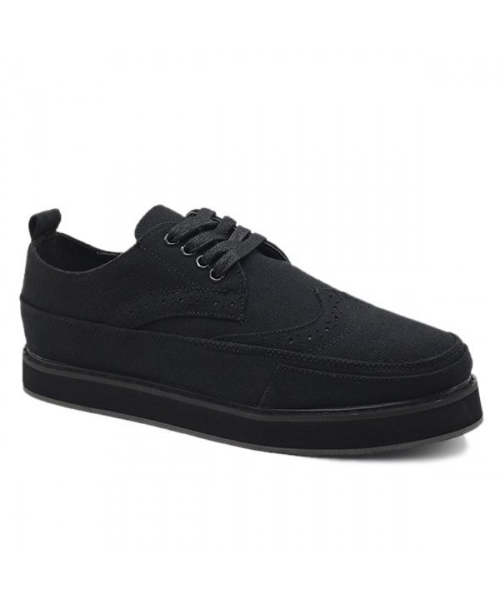 Preppy Men's Canvas Shoes With Engraving And Black Design Black 