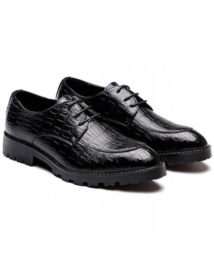 Embossing Lace Up Point Toe Casual Shoes Black Men