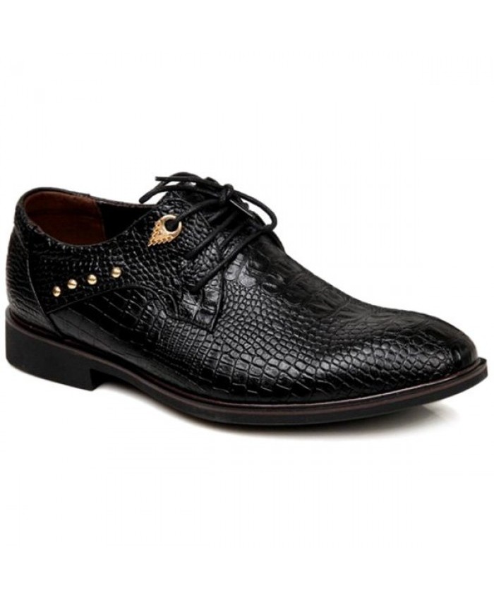 Metal Tie Up Embossed Formal Shoes Black Men