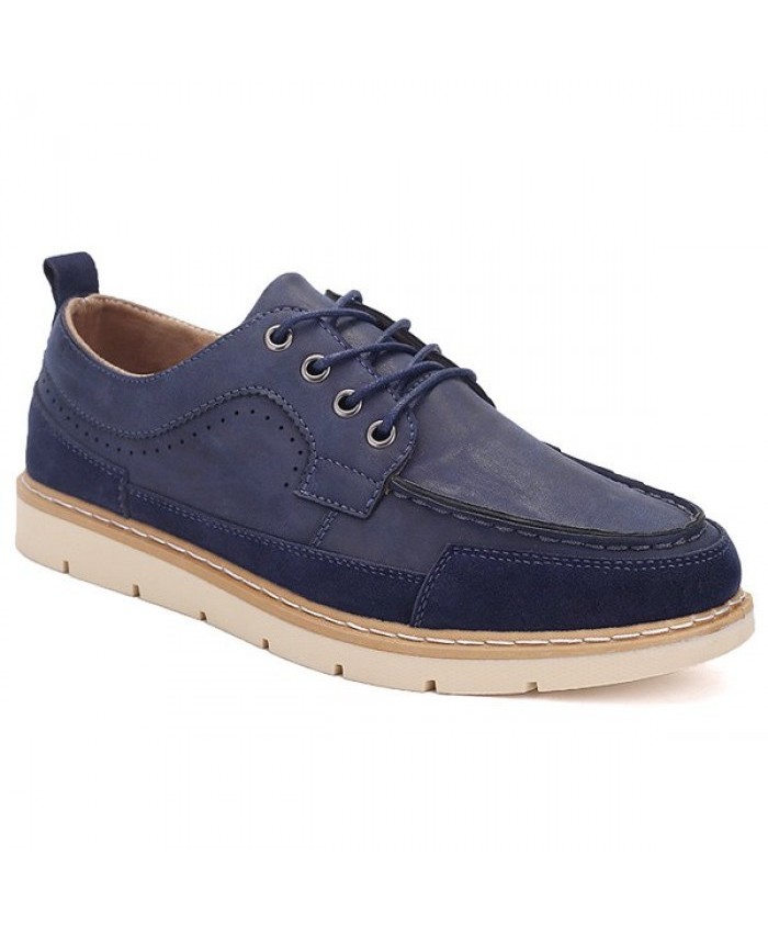 Stitching Lace-Up Suede Spliced Casual Shoes Deep Blue Men