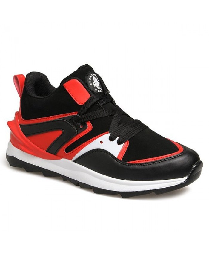 Spliced Suede Color Block Lace Up Athletic Shoes Red Men