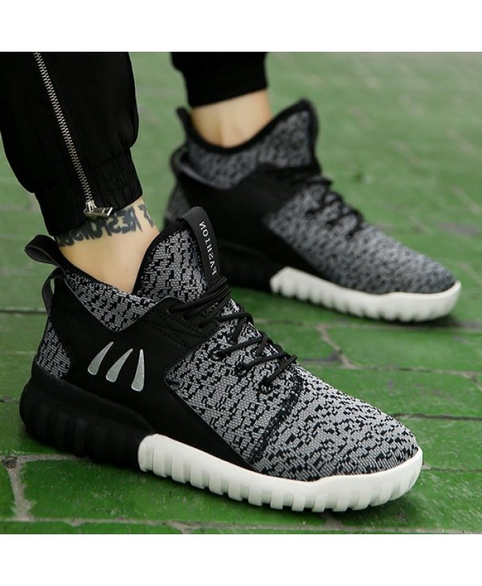 Pu Spliced Lace-Up Athletic Shoes Black Men