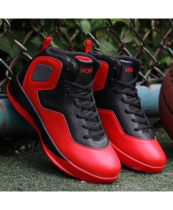 Color Block High Top Athletic Shoes Red Men