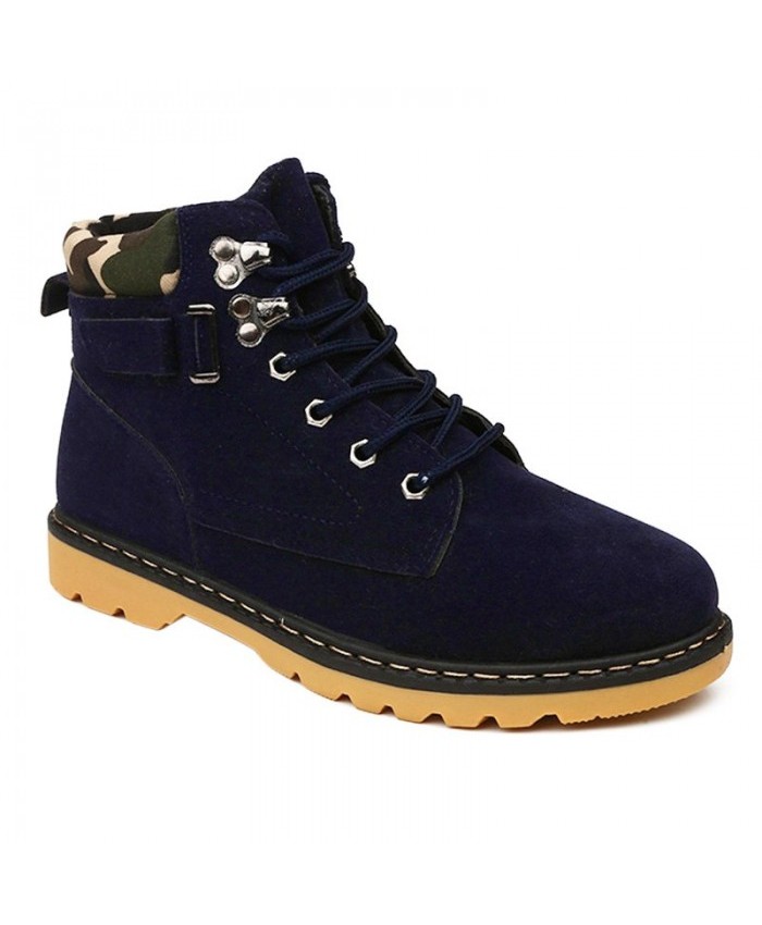 Lace Up Metal Eyelet Suede Short Boots Blue Men