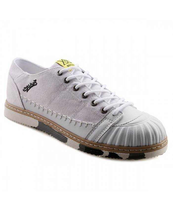 Leisure Men's Canvas Shoes With Splicing And White Color Design White 