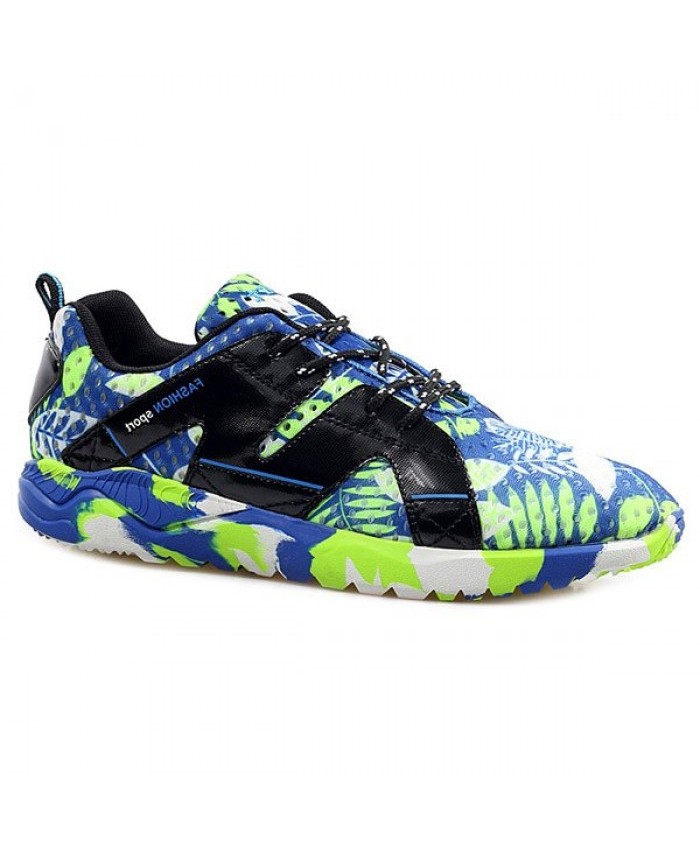 Stylish Men's Athletic Shoes With Hit Colour And Leaf Pattern Design Blue And Green 