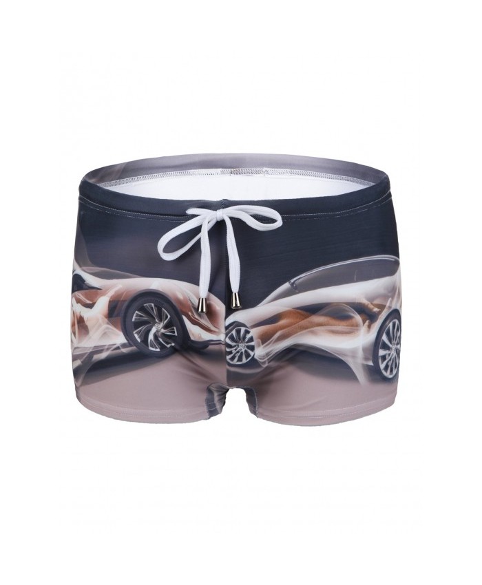 Slimming Car Printing Men's Lace Up Swimwear L 