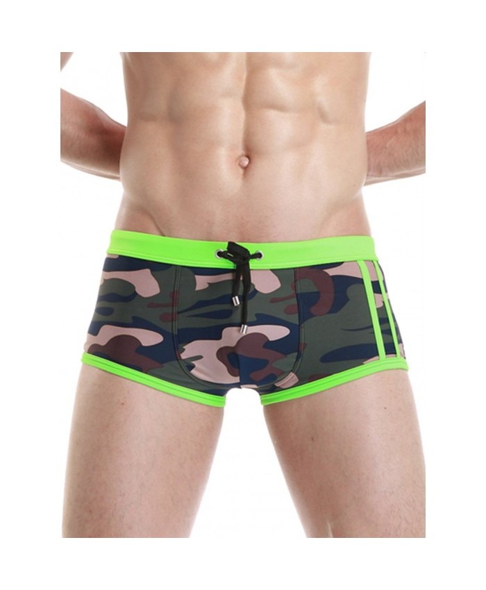 Drawstring Camouflage Convex Pouch Swimming Trunks Neon Green Xl Men