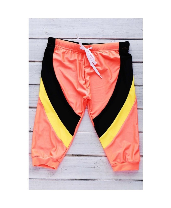 Lace Up Color Block Five Pants Men's Swimming Trunks Orange L 