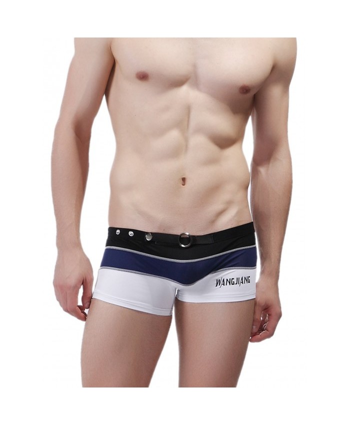 Metal Loop Design Color Block Panel Swimming Trunks White L Men